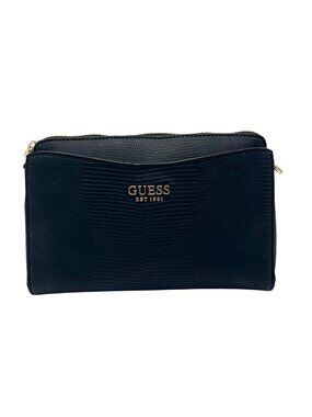 Guess Black Triple Compartment Leather Crossbody Bag